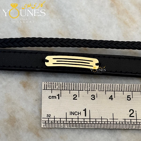 دستبند طلا مردانه چرم گیس بافت مشکی براق